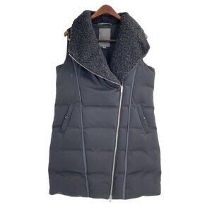 Vera Wang Black Down Filled Wool Trim Asymmetrical Moto Zip Vest Womens Medium